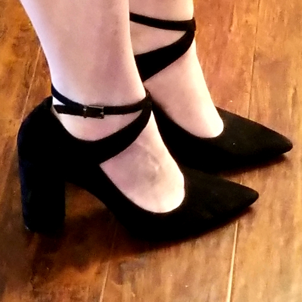 GIANNI BINI🖤Black Suede Ankle Strap Block Heels - Picture 2 of 11